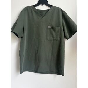 FIGS Technical Collection Olive Green Catarina Scrub Top V-Neck Short Sleeve XL‎
